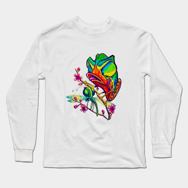 Chameleon Attack! New School Original Art Bright Colors T-Shirt Long Sleeve T-Shirt by ckandrus